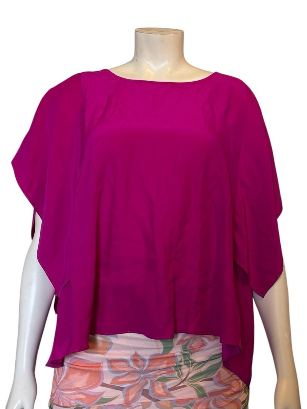 Amanda Uprichard Cape Sleeve Back Open Top Hot Pink Flutter Sleeve Blouse Small